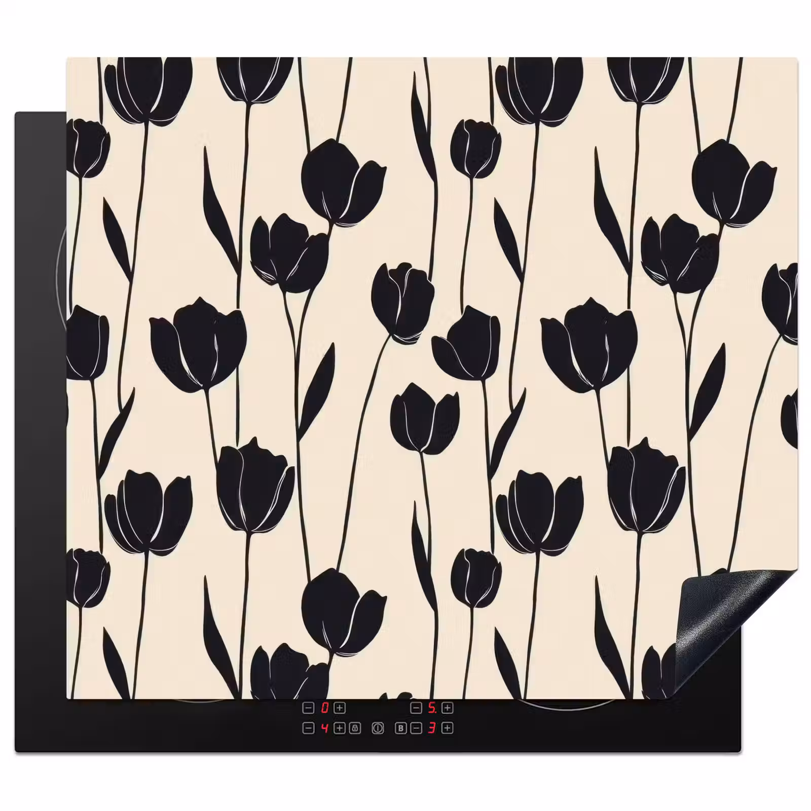 Protector de inducción - Tulipanes - Patrón - Negro — 1
