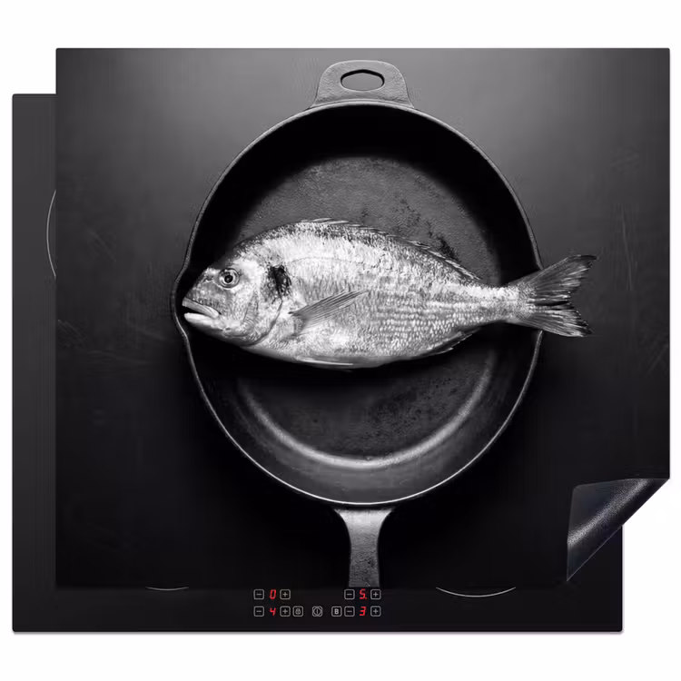 Protector de inducción - Sartén - Pescado - Negro - Blanco — 1