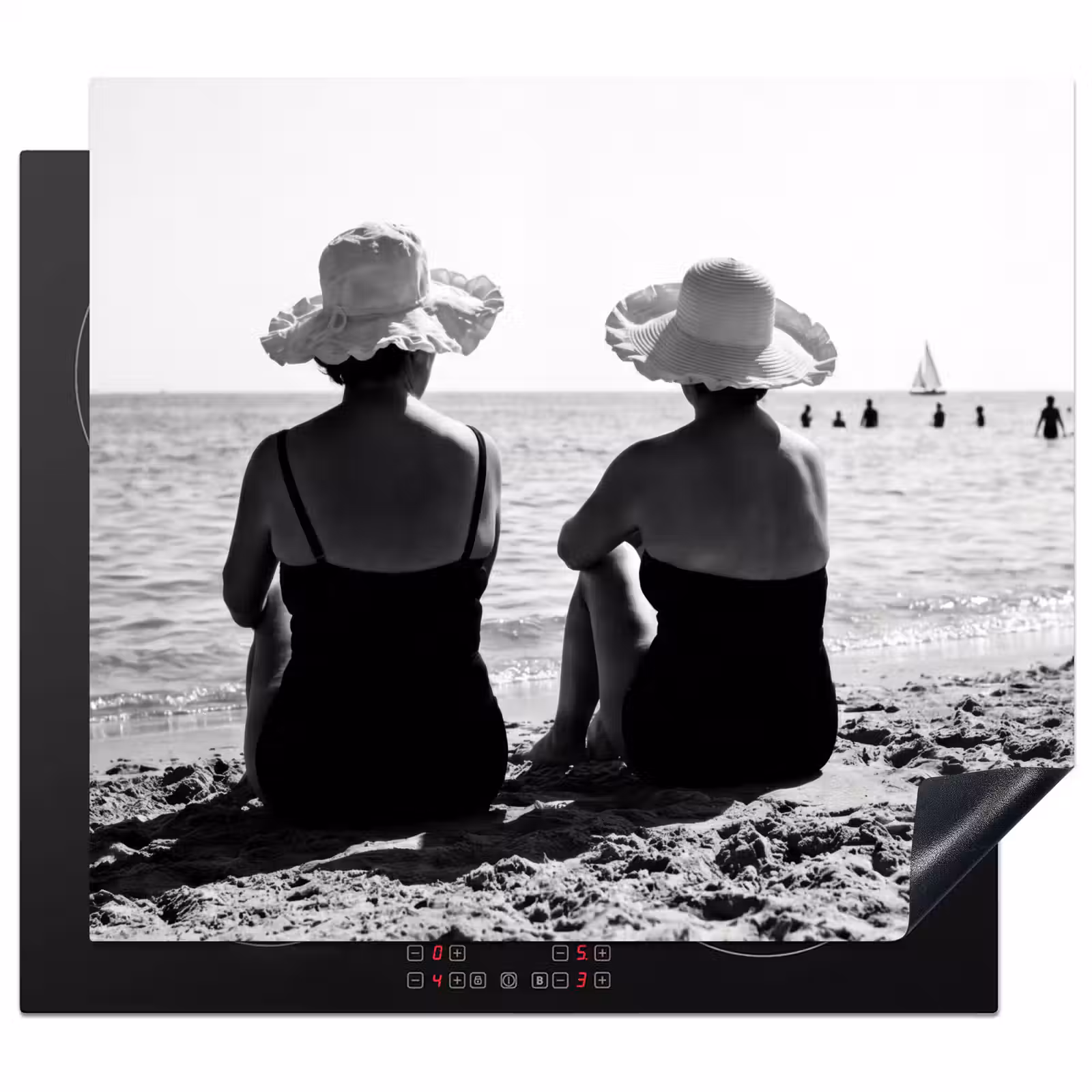 Protector de inducción - Mujer - Sombrero para el sol - Playa - Negro - Blanco — 1