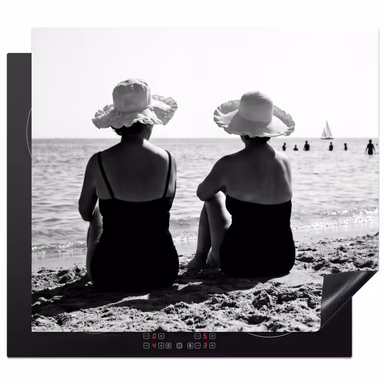 Protector de inducción - Mujer - Sombrero para el sol - Playa - Negro - Blanco — 1