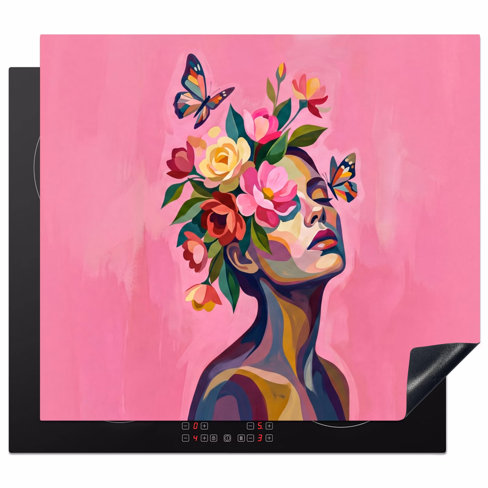 Protector de inducción - Rostro de mujer - Mariposas - Colorido — 1