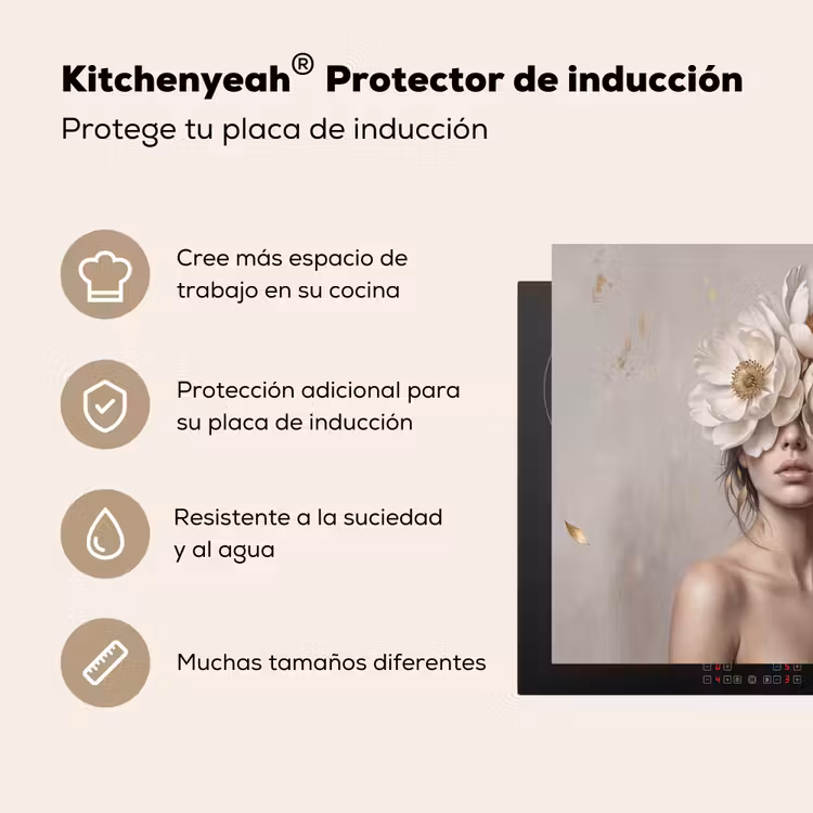 Protector de inducción - Mujer - Peonía - Blanco — 5