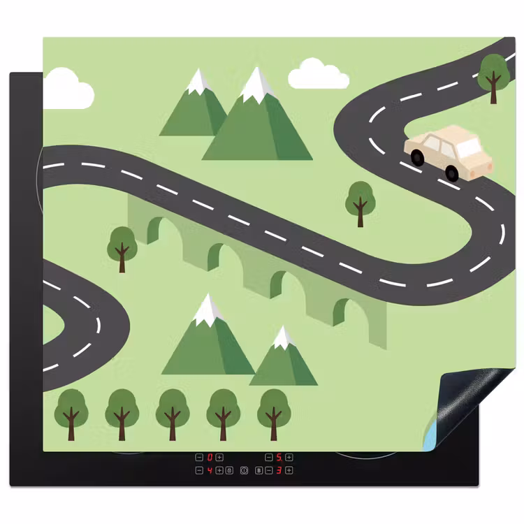 Protector de inducción - Coche - Carretera de montaña - Naturaleza - Ilustración — 1