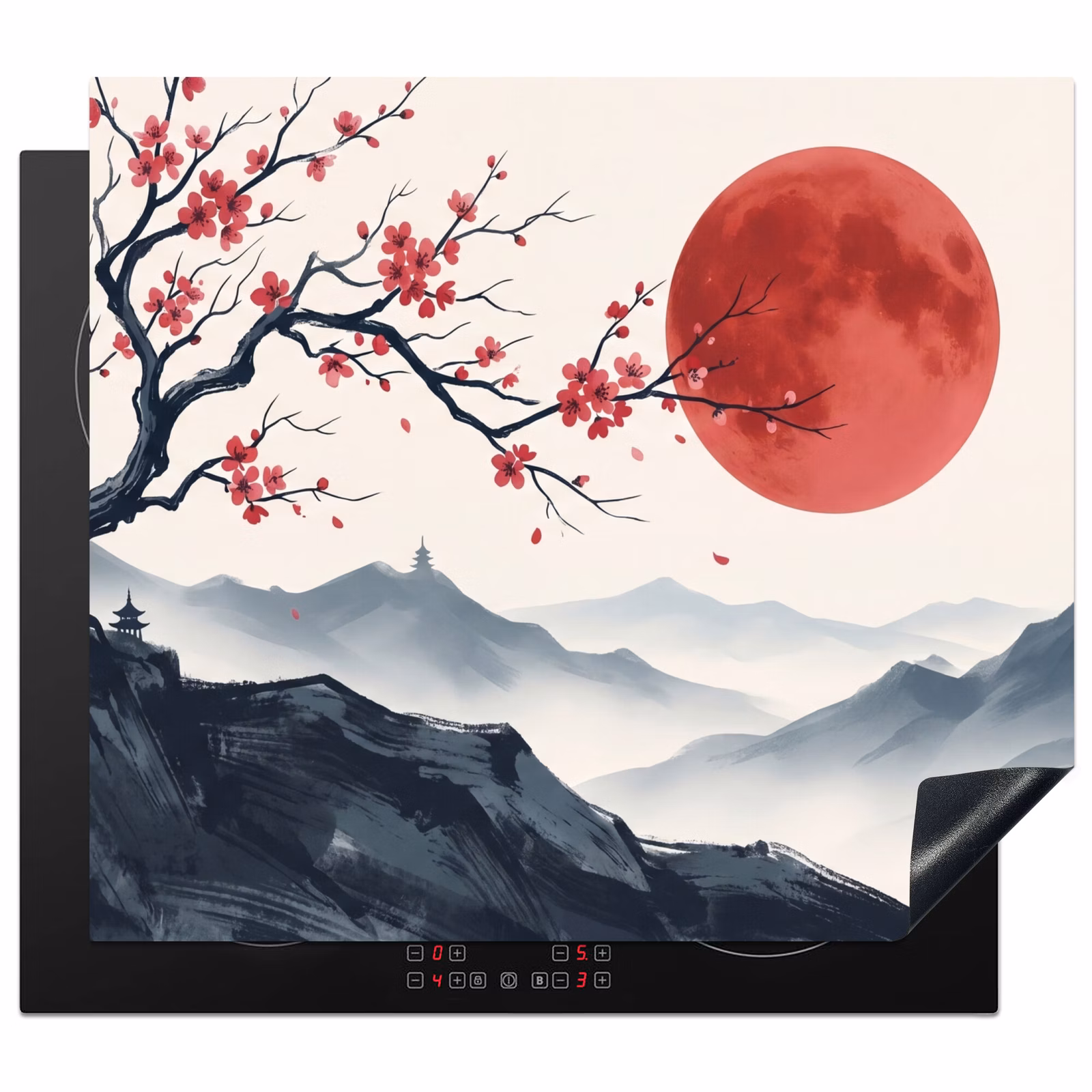 Protector de inducción - Cerezo en flor - Oriental - Rojo — 1