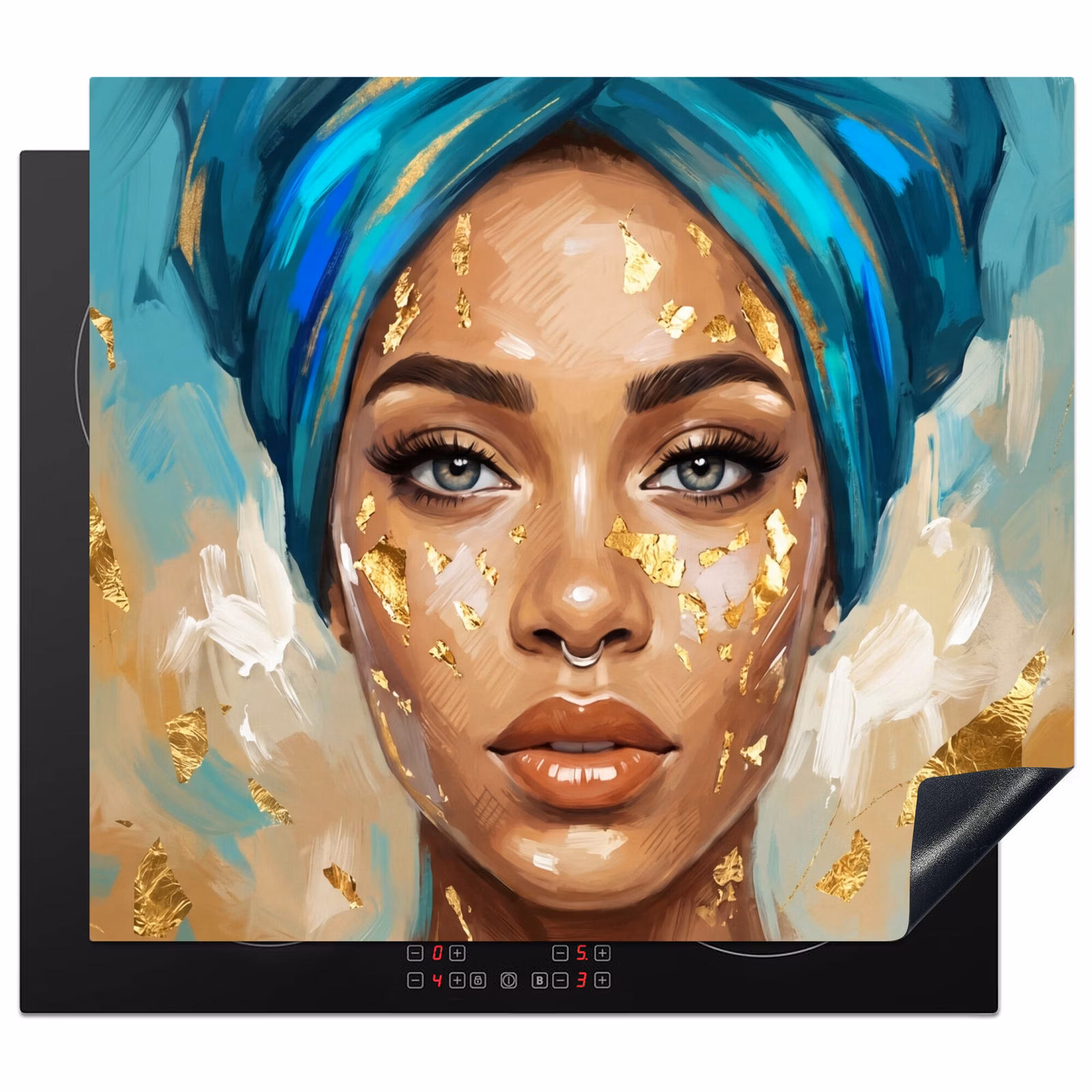 Protector de inducción - Retrato - Mujer - Pintura - Azul - Oro - Expresivo — 1