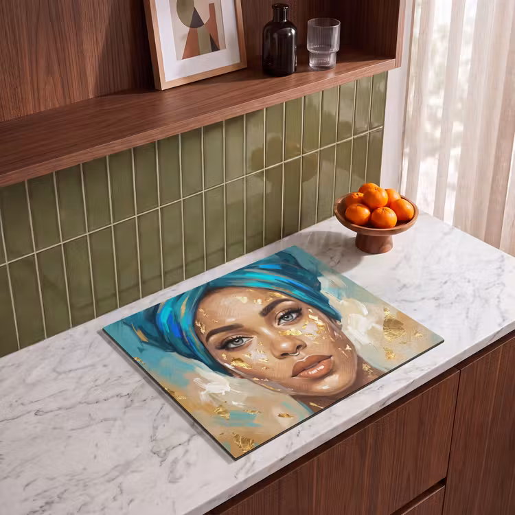 Protector de inducción - Retrato - Mujer - Pintura - Azul - Oro - Expresivo — 4