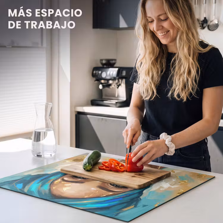 Protector de inducción - Retrato - Mujer - Pintura - Azul - Oro - Expresivo — 5