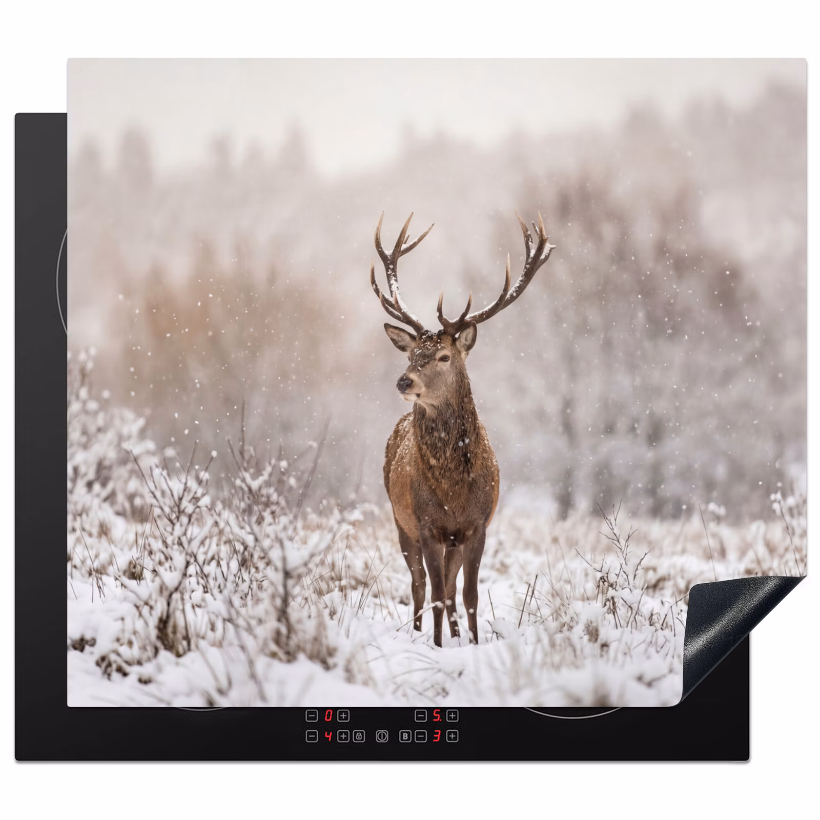 Protector de inducción - Ciervo rojo - Bosque - Nieve - Invierno - Majestuoso — 1