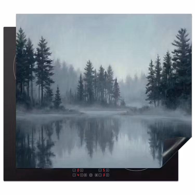 Protector de inducción - Bosque - Lago - Niebla - Naturaleza - Gris — 1