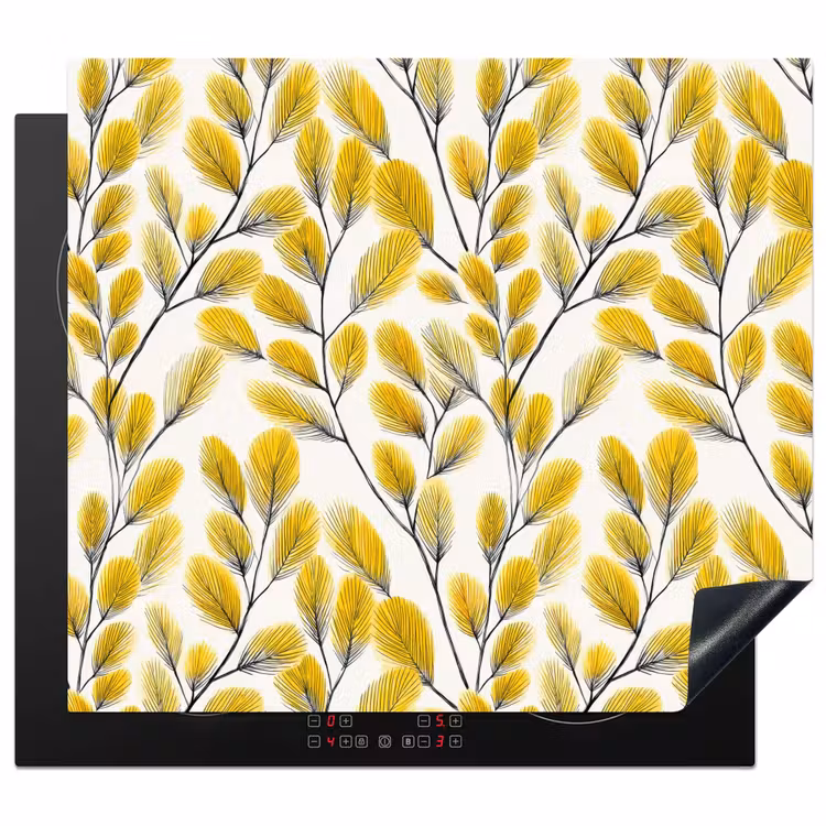 Protector de inducción - Hojas - Botánico - Elegante - Amarillo - Negro — 1