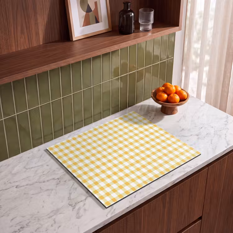 Protector de inducción - Cuadros - Gingham - Clásico - Amarillo y blanco — 4