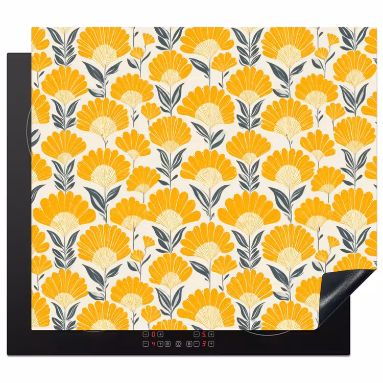 Protector de inducción - Flores - Retro - Botánico - Amarillo ocre - Gris — 1