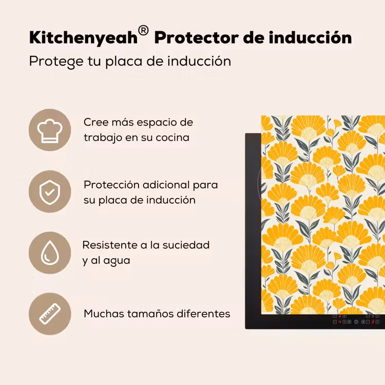 Protector de inducción - Flores - Retro - Botánico - Amarillo ocre - Gris — 5
