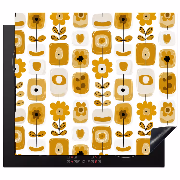 Protector de inducción - Retro - Abstracto - Flores - Amarillo ocre — 1