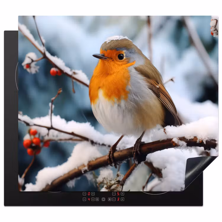 Protector de inducción - Petirrojo - Invierno - Nieve - Pájaro - Naturaleza — 1