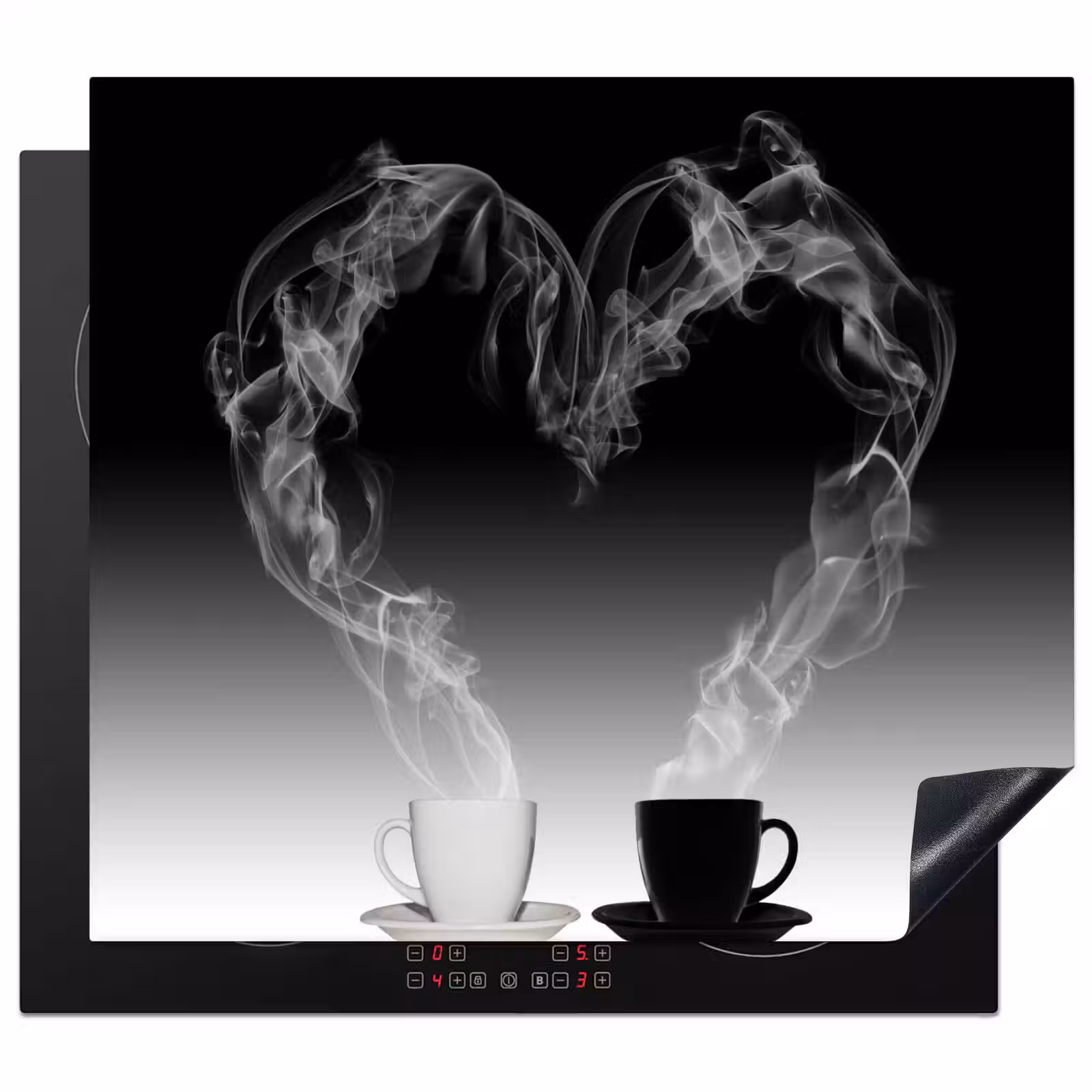 Protector de inducción - Café - Corazón - Blanco y negro - Tazas — 1