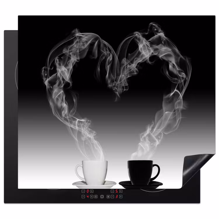 Protector de inducción - Café - Corazón - Blanco y negro - Tazas — 1