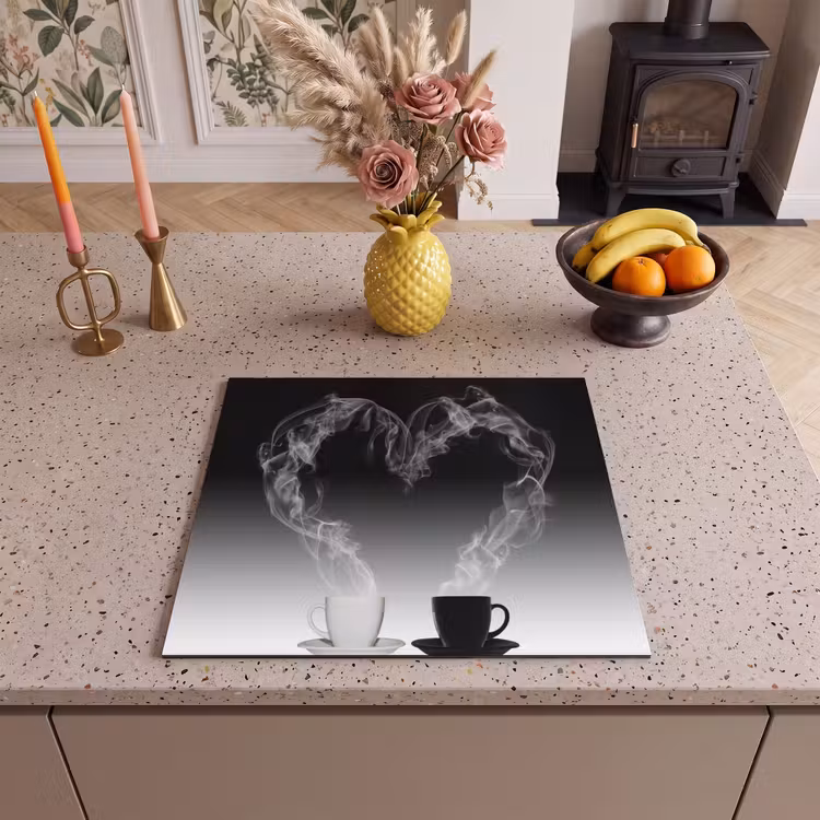 Protector de inducción - Café - Corazón - Blanco y negro - Tazas — 3