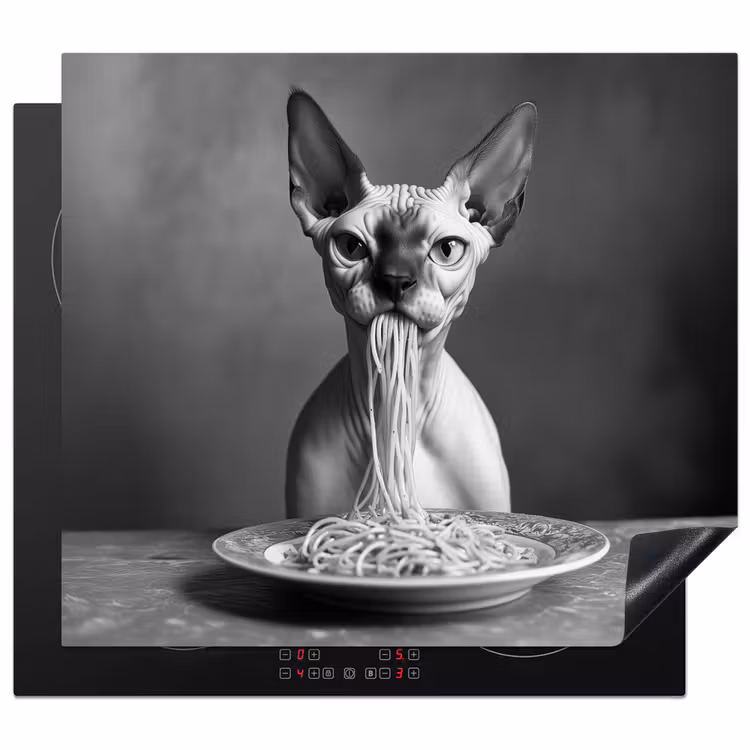Protector de inducción - Sphynx - Gatto - Animali - Umorismo - Spaghetti - Bianco e nero — 1