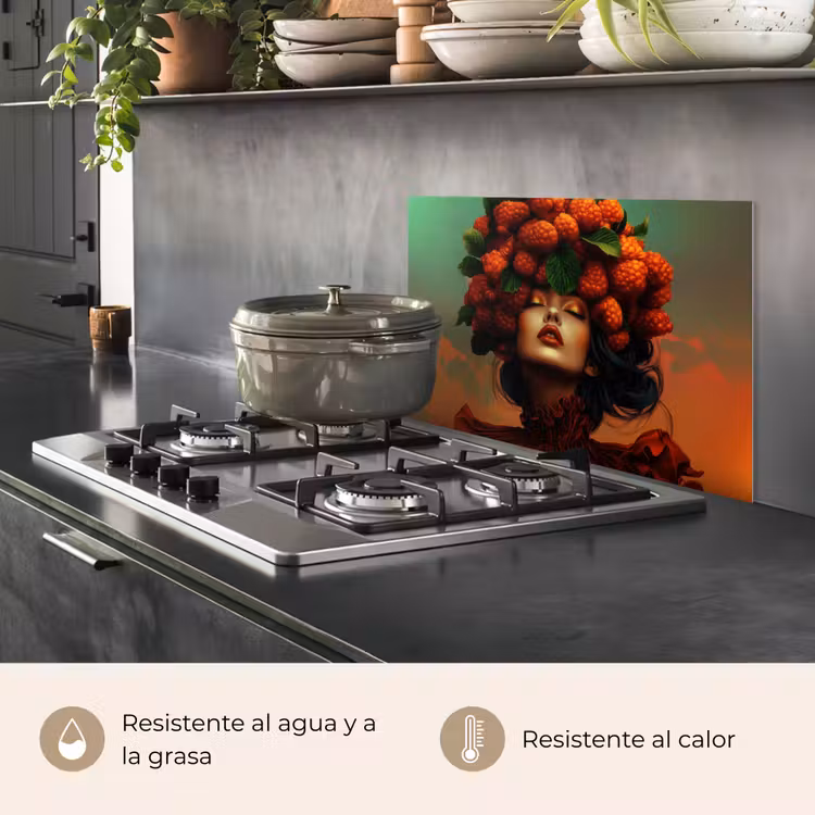 Salpicaderos de cocina - Mujer - Frambuesas - Hojas — 2