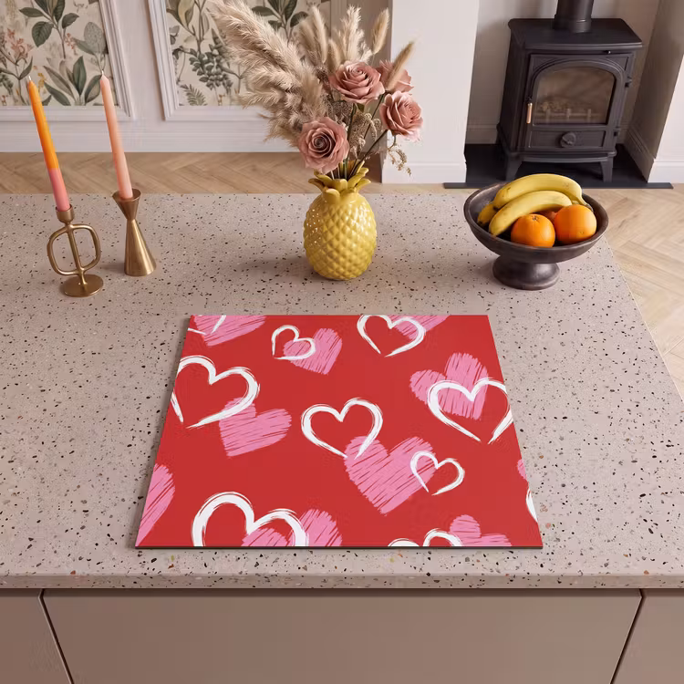 Protector de inducción - Patrón - Corazones - Rosa - San Valentín — 3