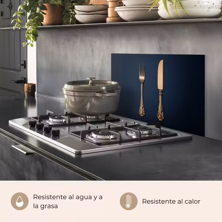 Salpicaderos de cocina - Cubertería - Azul oscuro - Oro — 2