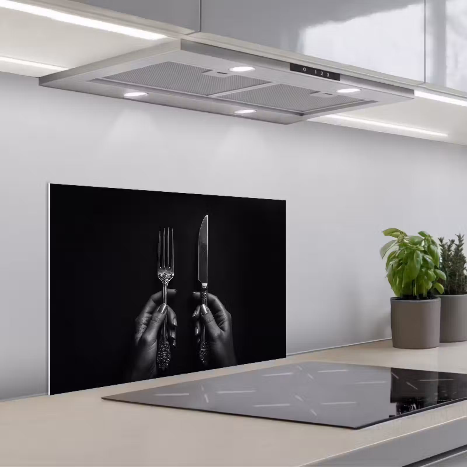 Salpicaderos de cocina - Cubiertos - Negro - Blanco — 1