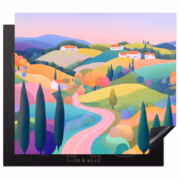 Protector de inducción - Paisaje - Morado - Pastel - Casas — 1