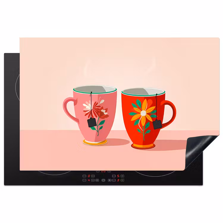 Protector de inducción - Tazas de té - Flores - Rosa - Bolsitas de té — 1