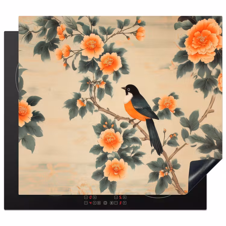 Protector de inducción - Pájaro - Rama - Flores - Naranja — 1