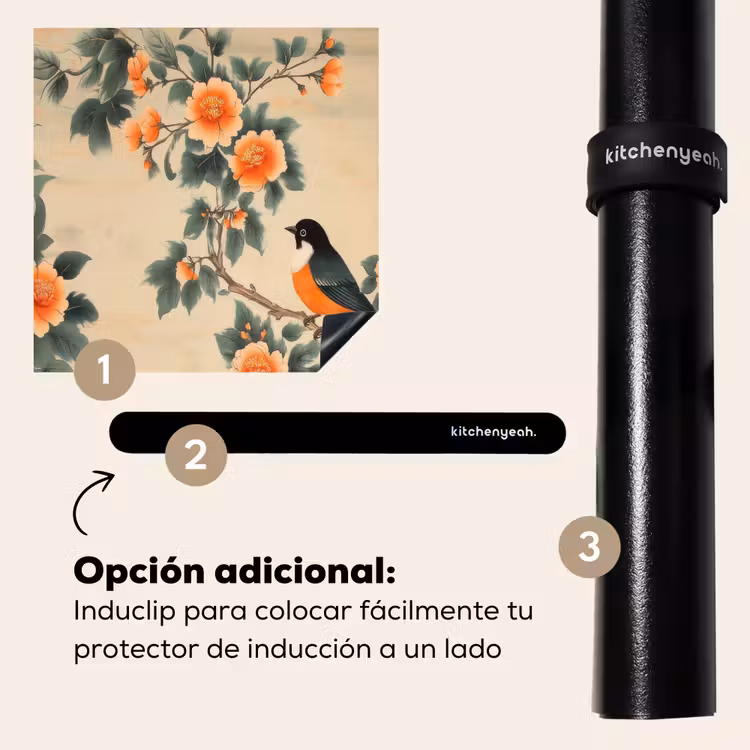 Protector de inducción - Pájaro - Rama - Flores - Naranja — 8