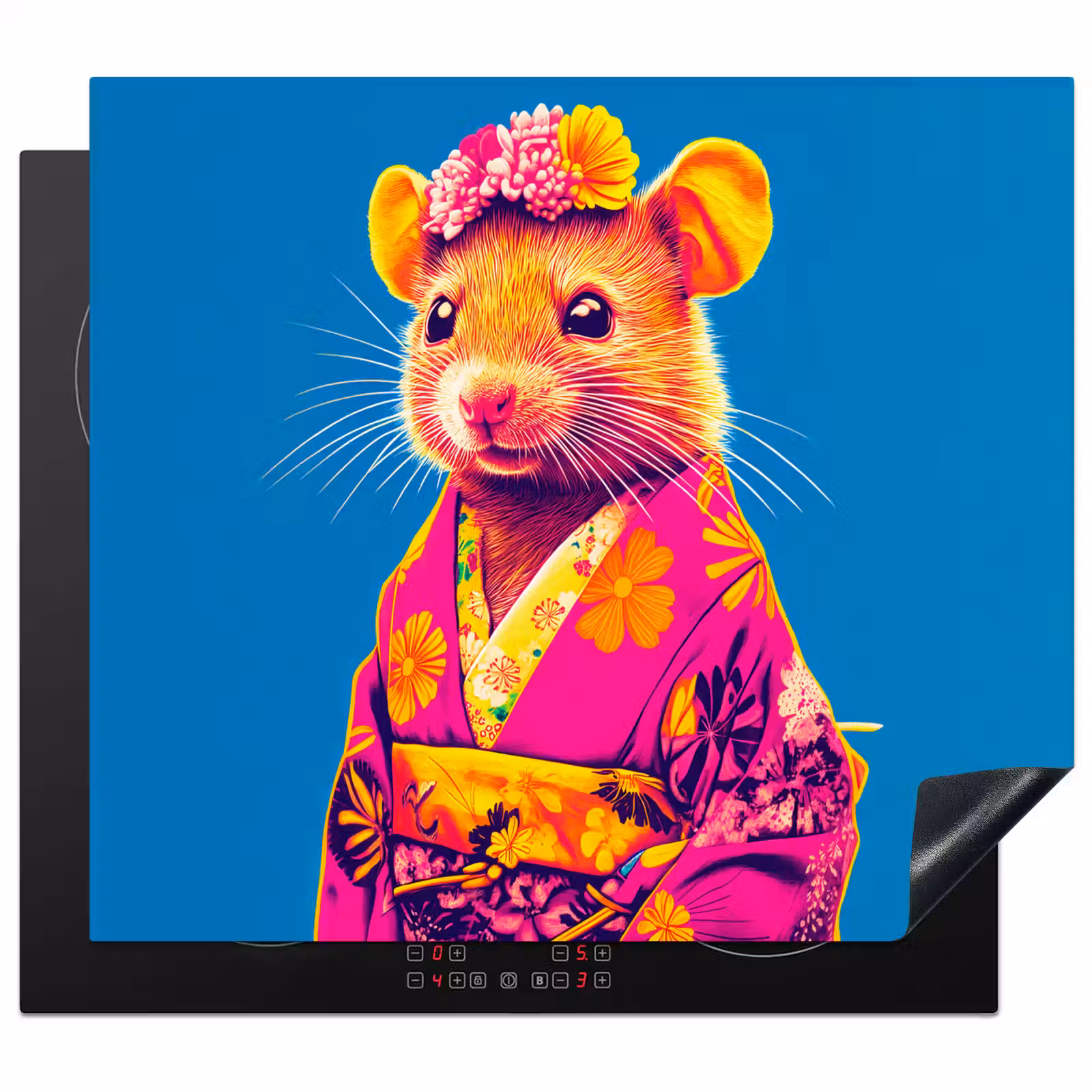 Protector de inducción - Ratón - Kimono - Flores - Azul — 1
