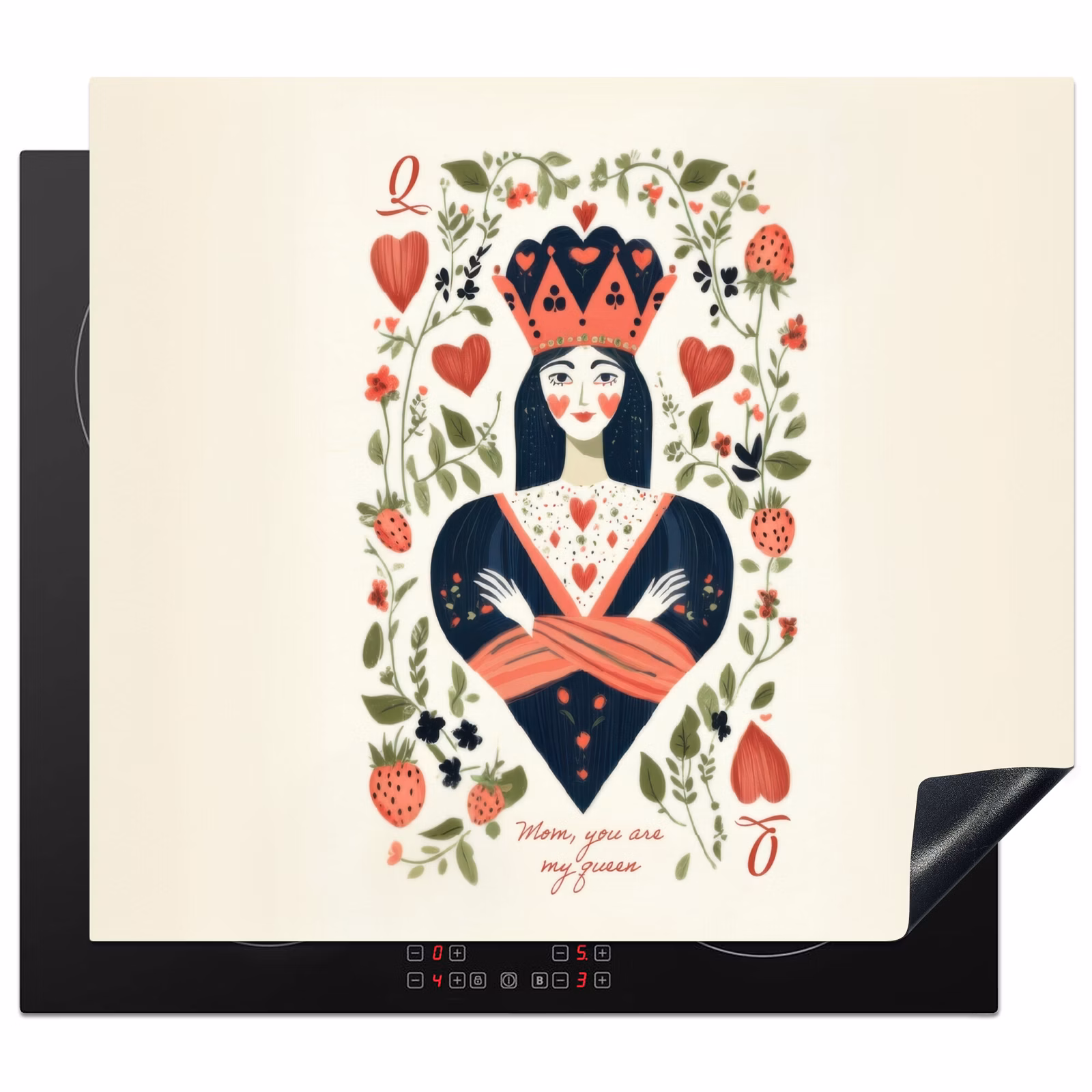 Protector de inducción - Naipes - Reina de Corazones - Flores - Corazones — 1