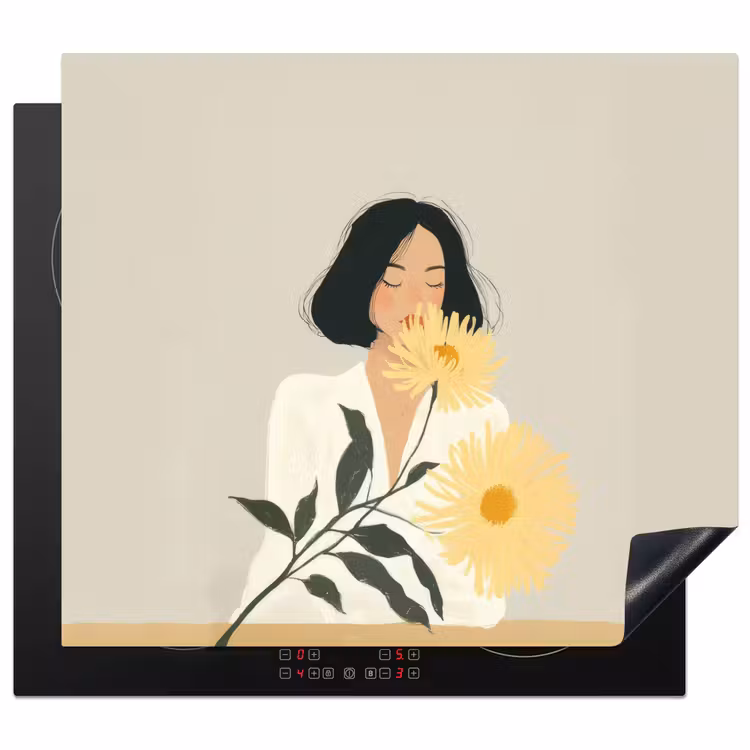Protector de inducción - Mujer - Flor - Amarillo - Minimalista — 1