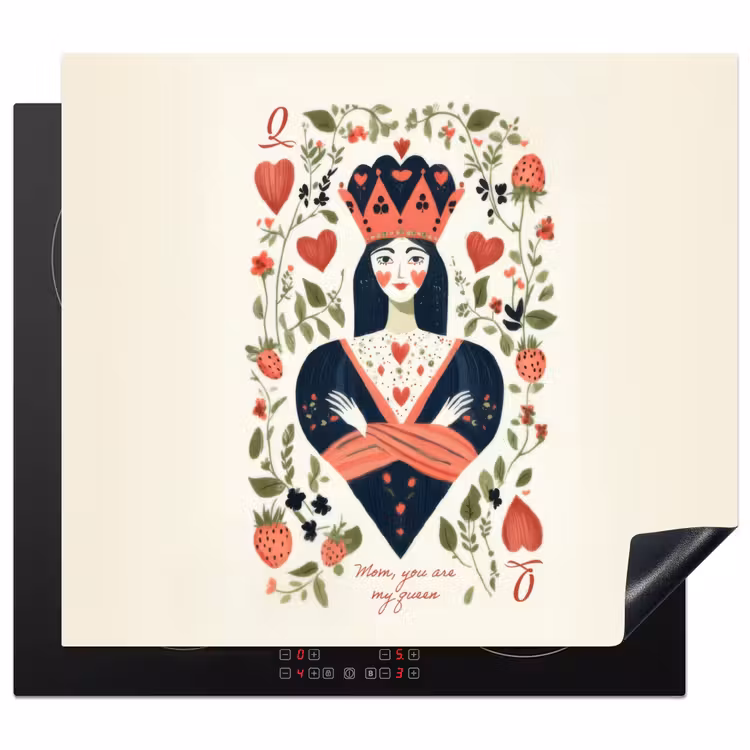 Protector de inducción - Naipes - Reina de Corazones - Flores - Corazones — 1