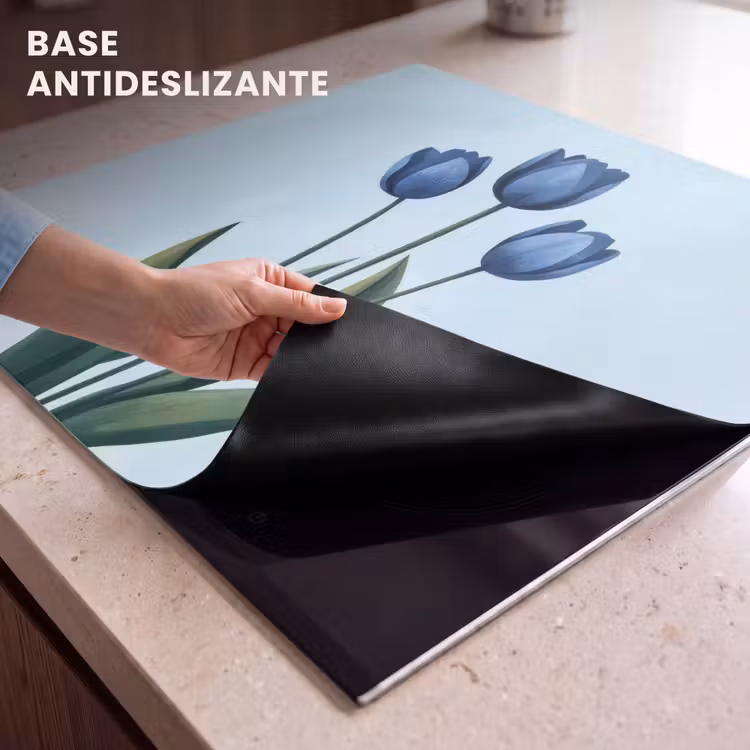 Protector de inducción - Tulipanes - Azul - Hojas — 6