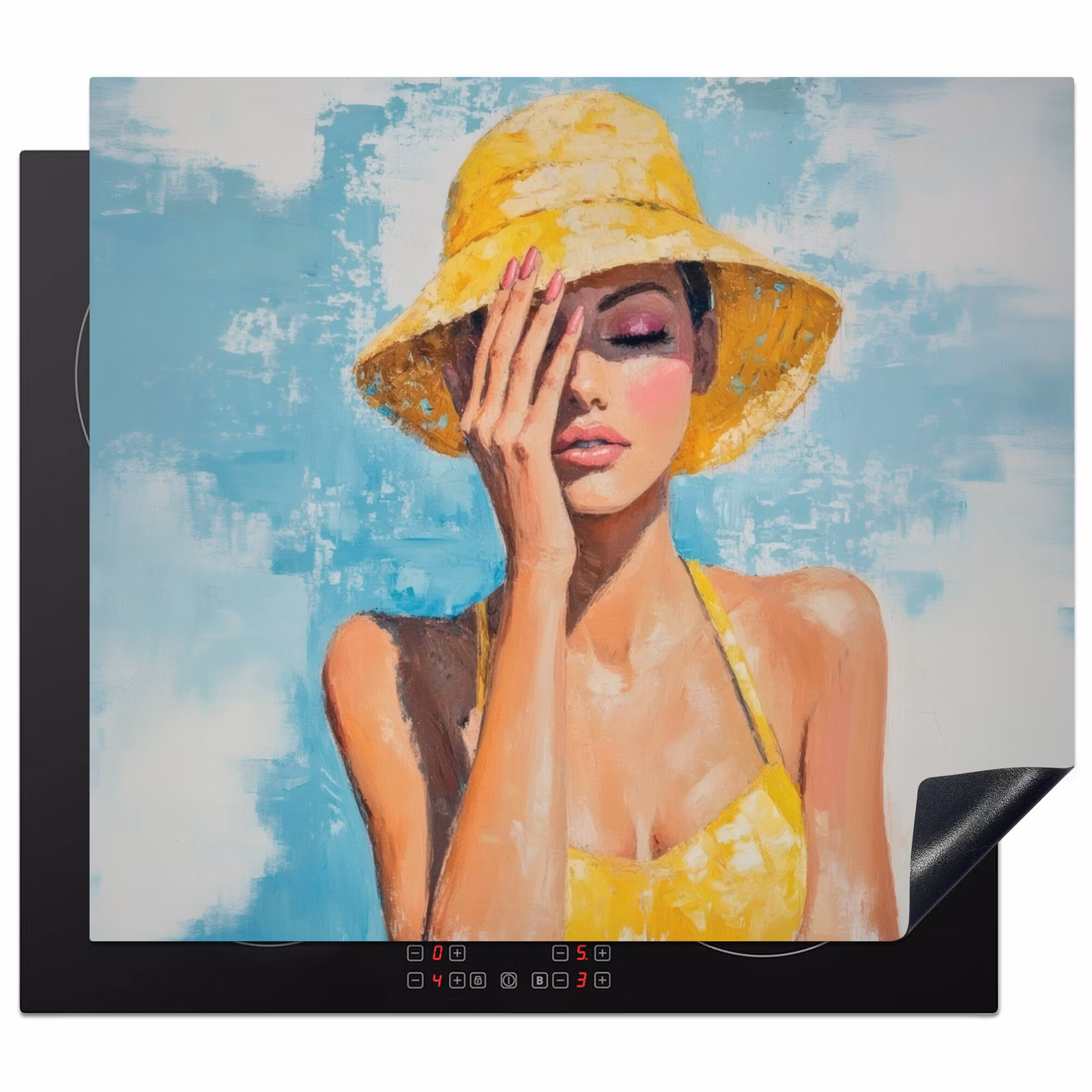 Protector de inducción - Pintura - Mujer - Sombrero - Amarillo — 1
