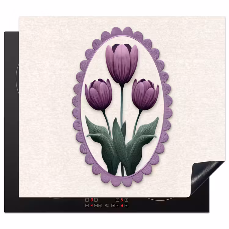 Protector de inducción - Tulipanes - Morado - Lista - Hojas — 1