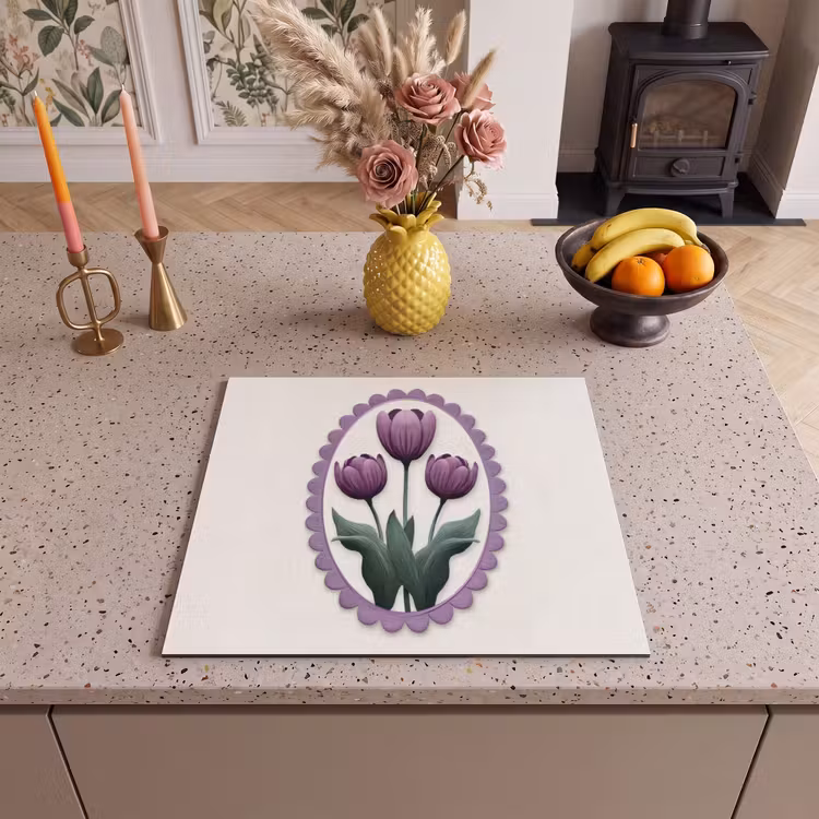 Protector de inducción - Tulipanes - Morado - Lista - Hojas — 3