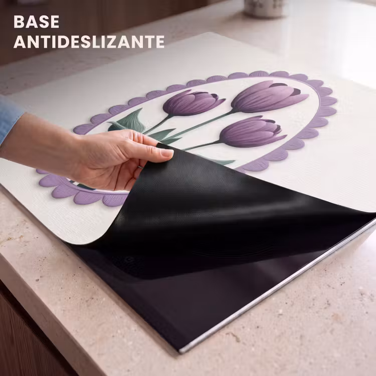 Protector de inducción - Tulipanes - Morado - Lista - Hojas — 6