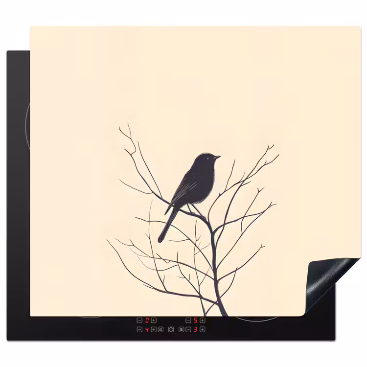 Protector de inducción - Pájaro - Negro - Rama - Minimalista — 1