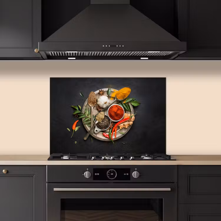 Salpicaderos de cocina - Mosaico de hierbas sobre lienzo oscuro — 5