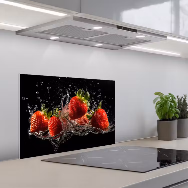 Salpicaderos de cocina - Fresas - Fruta - Rojo - Agua - Negro — 1