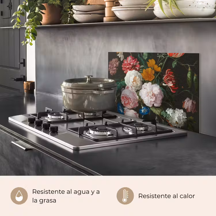Salpicaderos de cocina - Naturaleza muerta con flores en un jarrón de cristal - Pintura de Jan Davidsz. de Heem — 2
