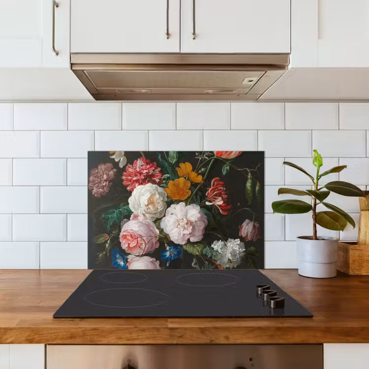 Salpicaderos de cocina - Naturaleza muerta con flores en un jarrón de cristal - Pintura de Jan Davidsz. de Heem — 3