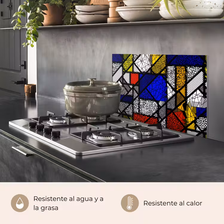 Salpicaderos de cocina - Mondrian - Vidriera - Maestros antiguos - Obra de arte - Abstracto - Pintura — 2