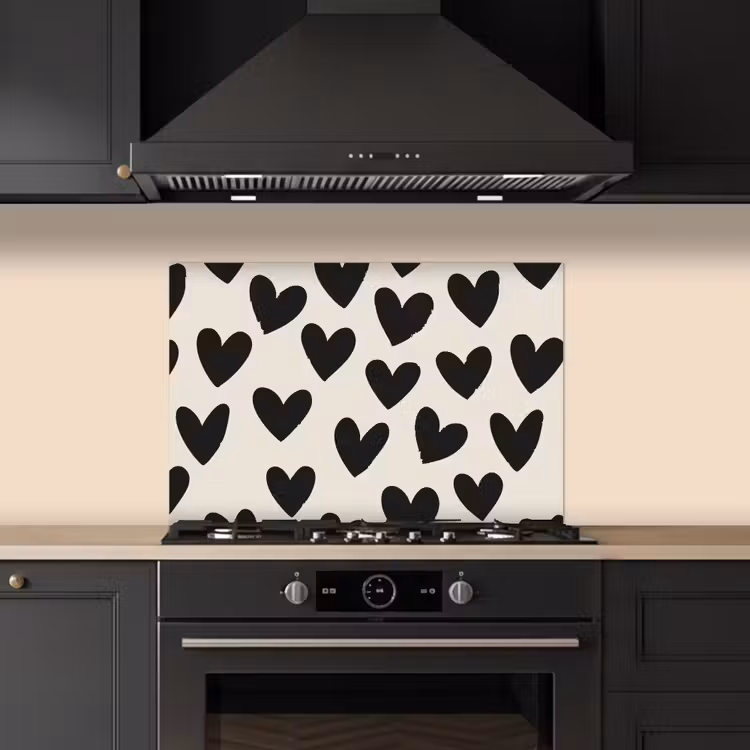 Salpicaderos de cocina - Corazones - Negro - Beige — 5