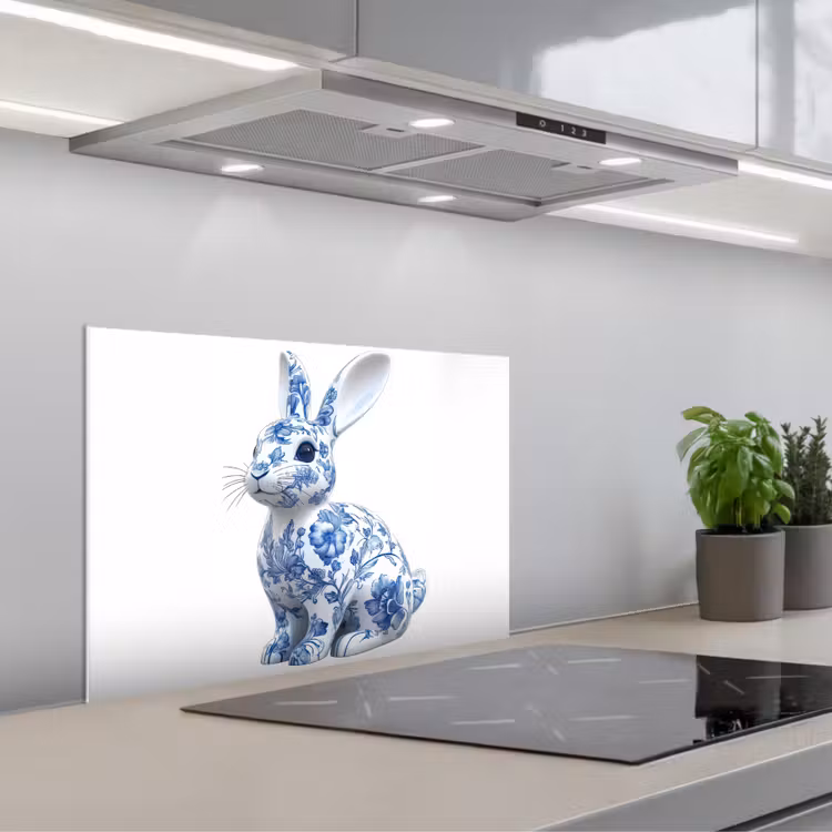 Salpicaderos de cocina - Azul de Delft - Conejito - Blanco — 1