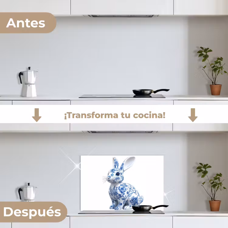 Salpicaderos de cocina - Azul de Delft - Conejito - Blanco — 7