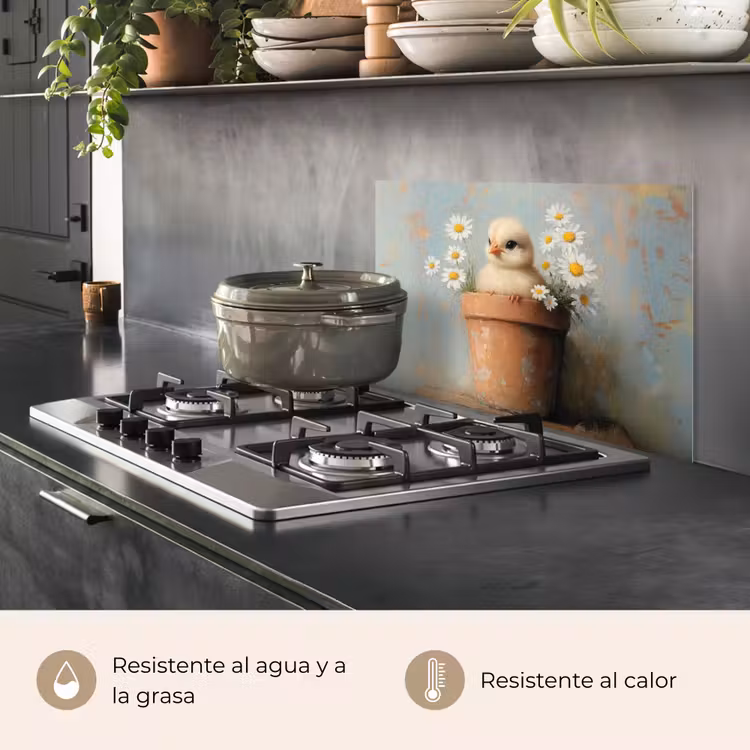 Salpicaderos de cocina - Maceta - Pollito - Flores — 2